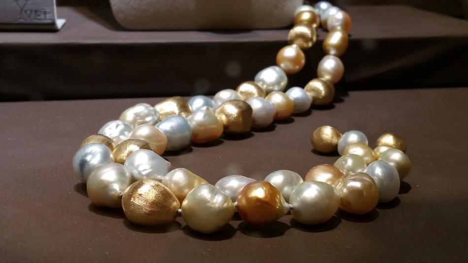 Yvel necklace with brushed gold beads among the meltingly lovely nacre