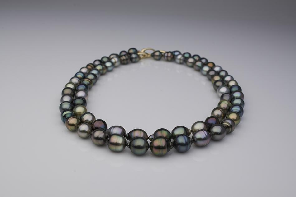 Two nested Tahitian pearl necklaces