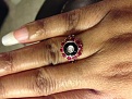 14K OMC Diamond  Onyx and Ruby Ring