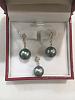 Teal Tahiti pearl earrings and pendant set