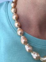 Wearing Golden peach freshwater ripple pearls