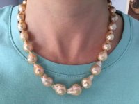 Wearing Golden peach freshwater ripple pearls