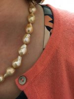 Golden peach freshwater ripple pearls with cardigan