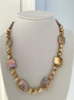 Golden-Pondslime Off Rounds With Pondslime Metallic Squares Freshwater Pearl Necklace - Catherine Cardellini