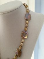 Golden-Pondslime Off Rounds With Pondslime Metallic Squares Freshwater Pearl Necklace - Catherine Cardellini