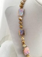 Golden-Pondslime Off Rounds With Pondslime Metallic Squares Freshwater Pearl Necklace - Catherine Cardellini