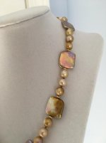 Golden-Pondslime Off Rounds With Pondslime Metallic Squares Freshwater Pearl Necklace - Catherine Cardellini