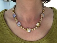 Golden-Pondslime Off Rounds With Pondslime Metallic Squares Freshwater Pearl Necklace - Catherine Cardellini