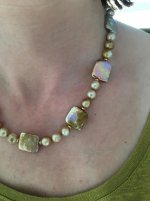 Golden-Pondslime Off Rounds With Pondslime Metallic Squares Freshwater Pearl Necklace - Catherine CardelliniGolden-Pondslime Off Rounds With Pondslime Metallic Squares Freshwater Pearl Necklace - Catherine Cardellini