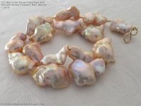 Huge Golden Rainbow Pinky Peach Bead Nucleated Baroque Freshwater Pearl Necklace - Sylvie