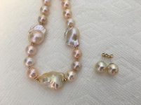 Catherine Cardellini fireball and freshwater round strand, 11-12mm champagne golden South Sea pearls from Golay Singapore