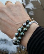 Kamoka harvest strand and matching bracelet.  The second bracelet is an ombre Tahitian and akoya pearl mix from PP