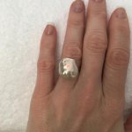 custom souffle pearl ring from Hisano on hand