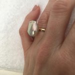 custom souffle pearl ring from Hisano side on hand