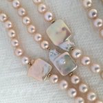 Catherine Cardellini metallic golden pink squares and rounds freshwater pearl rope - The rounds are 7-8mm and squares are 25 x 20mm down to 18 x 15mm