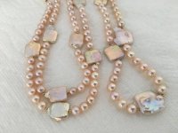 Catherine Cardellini metallic golden pink squares and rounds freshwater pearl rope