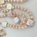 Catherine Cardellini metallic golden pink squares and rounds freshwater pearl rope