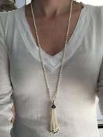 Wearing terling silver and diamond freshwater tassel necklace from Pearl Paradise