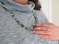 Wearing Tahitian keshi pearl necklace