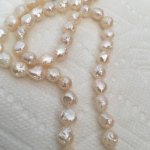 Close up cream freshwater pearl rosebud rope from Lilia's Treasures