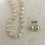 cream freshwater pearl rosebud rope from Lilia's Treasures, and champagne South Sea studs from Golay Singapore