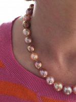 Orange and plum ripple pearls from Kojima Pearl Company