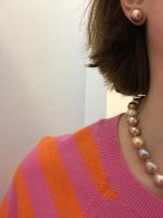 Orange and plum ripple pearls from Kojima Pearl Company and lavender fwp earrings from Pearl Paradise