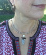 ellow gold Mikimoto huggies and my Judy Jetson necklace with druzy quartz