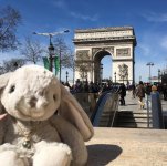 The traveling pearl in front of Arch de Triomphe