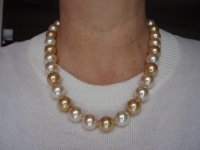 14 mm majorica gold and white necklace