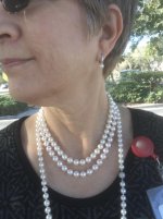  my 8 mm  natural white Hanada rope from PP, with my Mom's 9 mm akoya choker, and the PP 9 mm white baroque akoyas in the middle.   Mikimoto white gold huggies (6.5 mm)