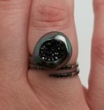 Little h black pearl and black diamond ring