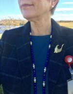  Lapis necklace with Freshadama pearls, and sapphire swan brooch. with Hanadama studs