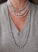 Blue akoya strands mixed with white akoya pearls