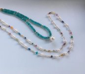 South Sea necklace from Maui, and a wirewrapped Akoya and gemstone necklace from Simply Adorned