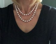 9.5 to 10.5mm, 36 inch light pink/lavender necklace doubled up