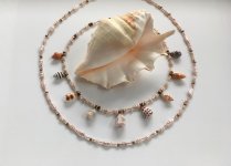 pearl and beaded strands with seashells from some of my favorite beaches