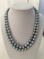 Double strand of blue baroque akoya from Pearl Paradise on bust