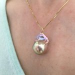 Metallic fireball freshwater pearl pendant