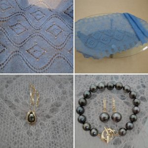 Tahitian pearl bracelet and earrings , knitting with pearls