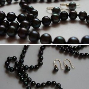 black freshwater pearl 7mm and  14 carat gold