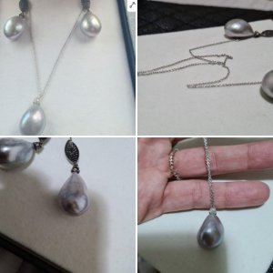 Drop earrings and pendant, gray