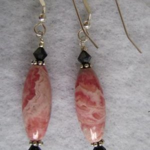 Rhodochrosite and Swarovski crystals