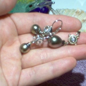 14K, 10pt diamond, and pear shaped Tahitian pearl earrings and pendant set, 10th Anniversary present