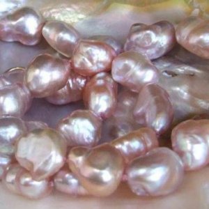 Big bumpy baroque necklace, 19 inch, most pearls 15mm x 12mm. Oddly shaped lilac and pinky peach - big, bold and HEAVY!