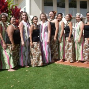 Multicultural group of hula sisters.