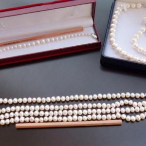 5mm - 7mm bracelet along with long strand of pearls. All HK freshwater