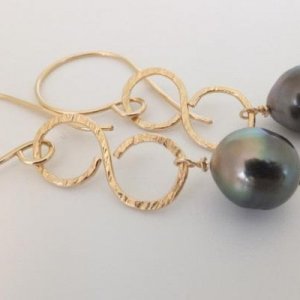 Tahitian pearls semi baroque on infinity  hammered connectors