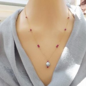 Sea of Cortez pearl necklace with deep pink sapphires