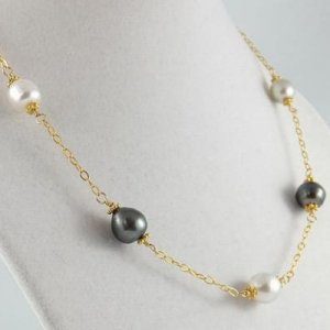 White south sea and Tahitian pearl tin cup style necklace